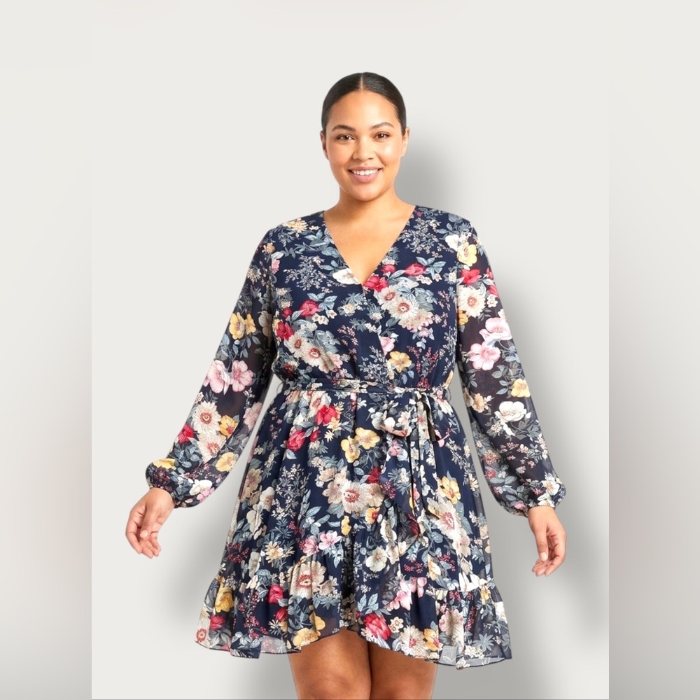 Floral Navy Wrap Mini Dress with Tie Waist